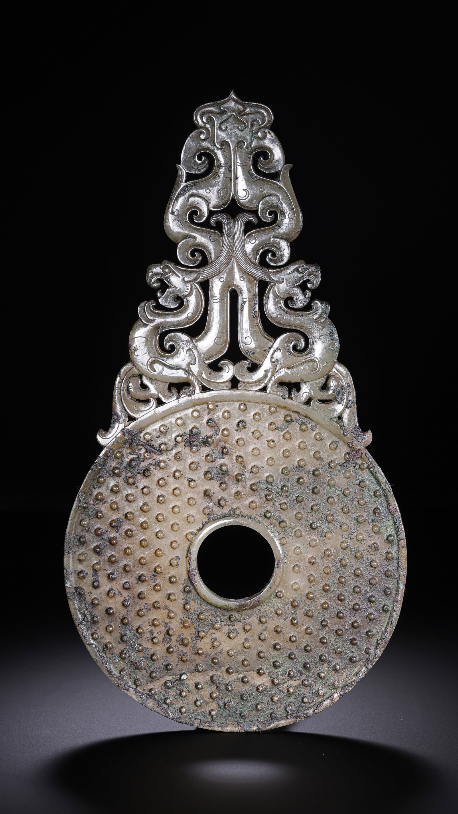Pre-Ming Dynasty Openwork Double Dragon Archaic Pattern Bi Disc - 9