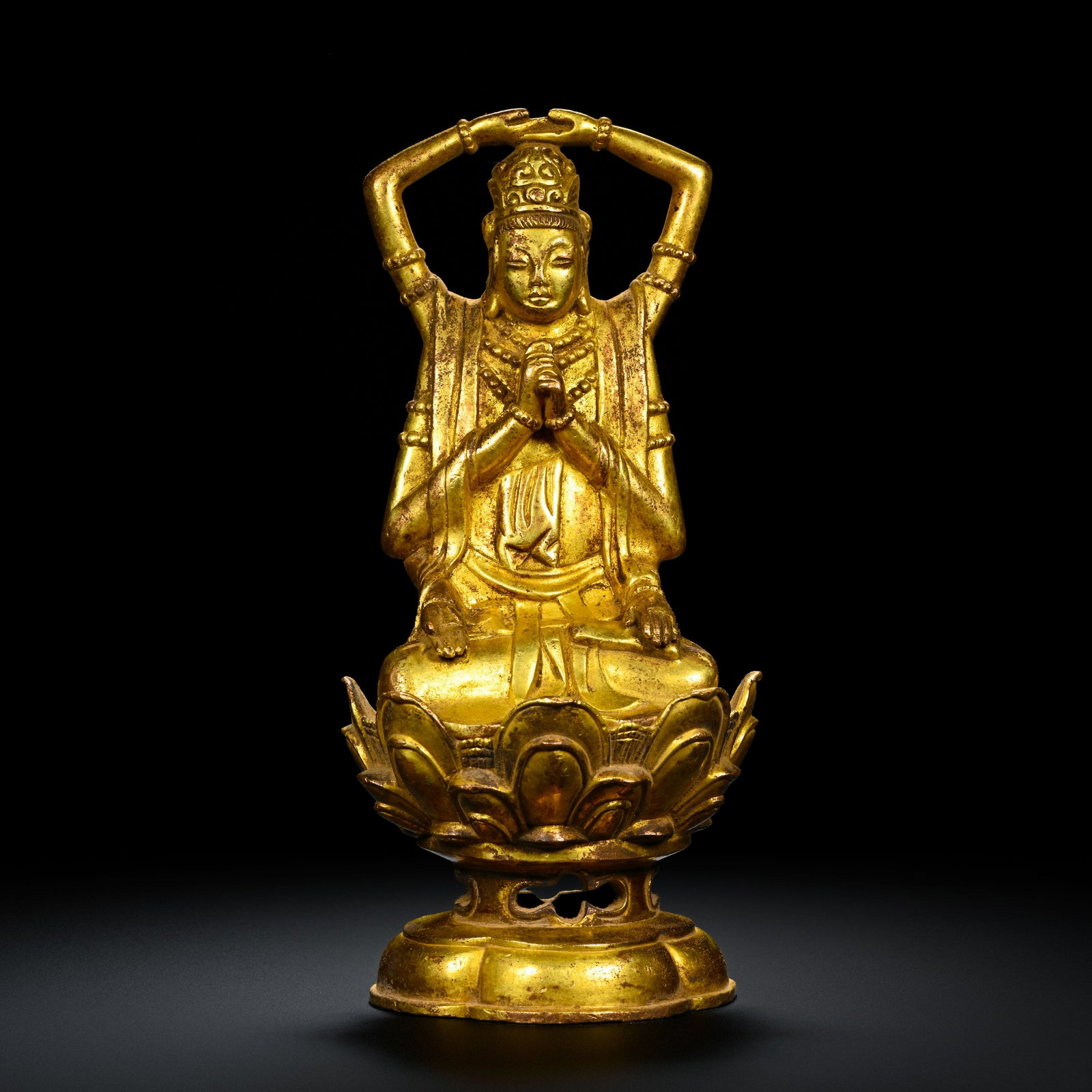Pre-Ming Dynasty Gilt-Bronze Buddhist Statue: H. 16cm.W.8cm.weight.1300grams