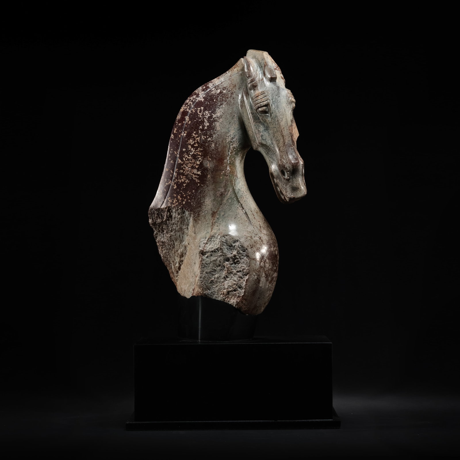 Pre-Ming Dynasty Hetian Jade Horse Head Ornament: H. 30cm.weight. 4717grams