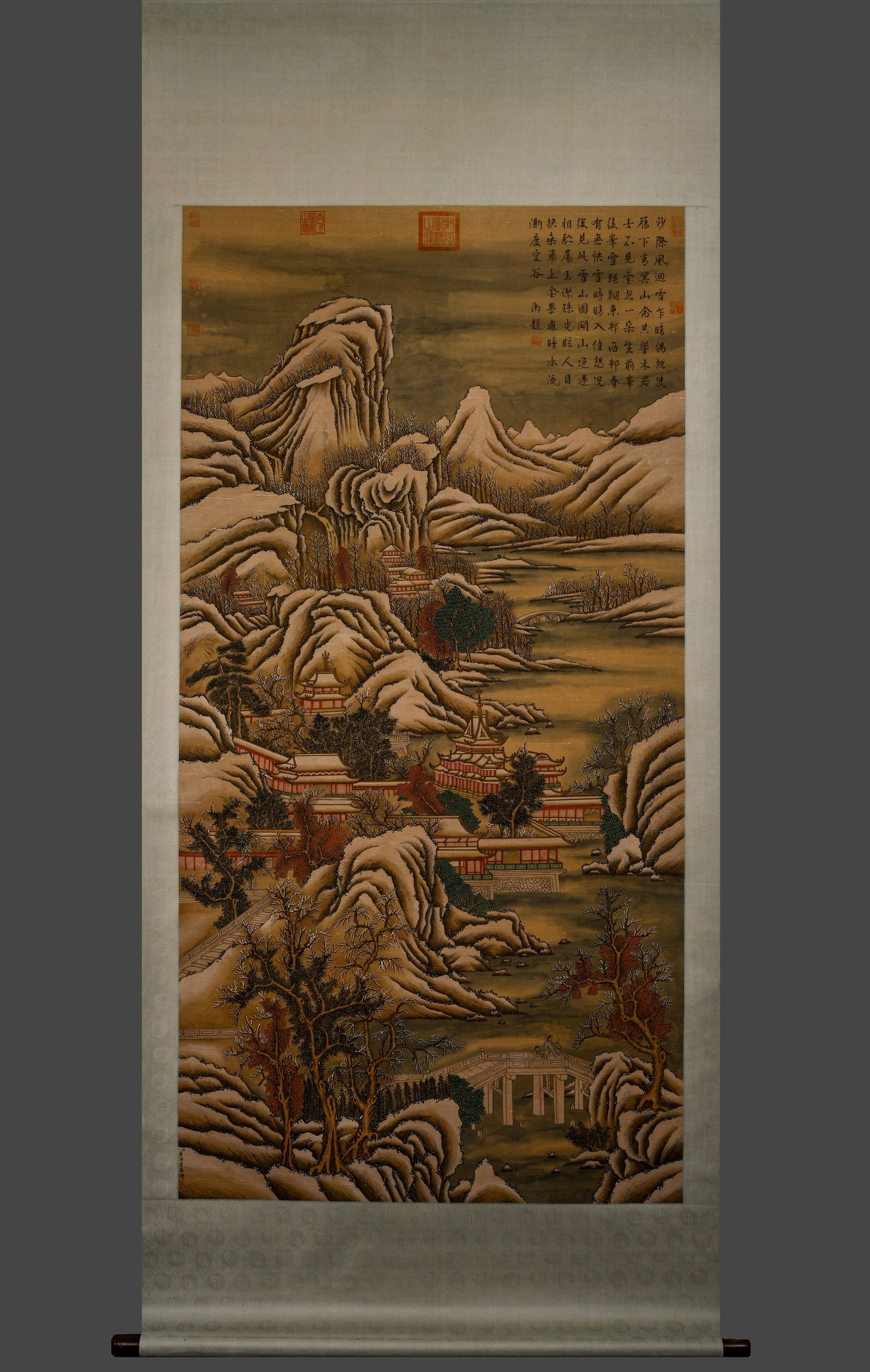 Dong Bangda Snow Scene Landscape on Silk: L:98cm H:193cm