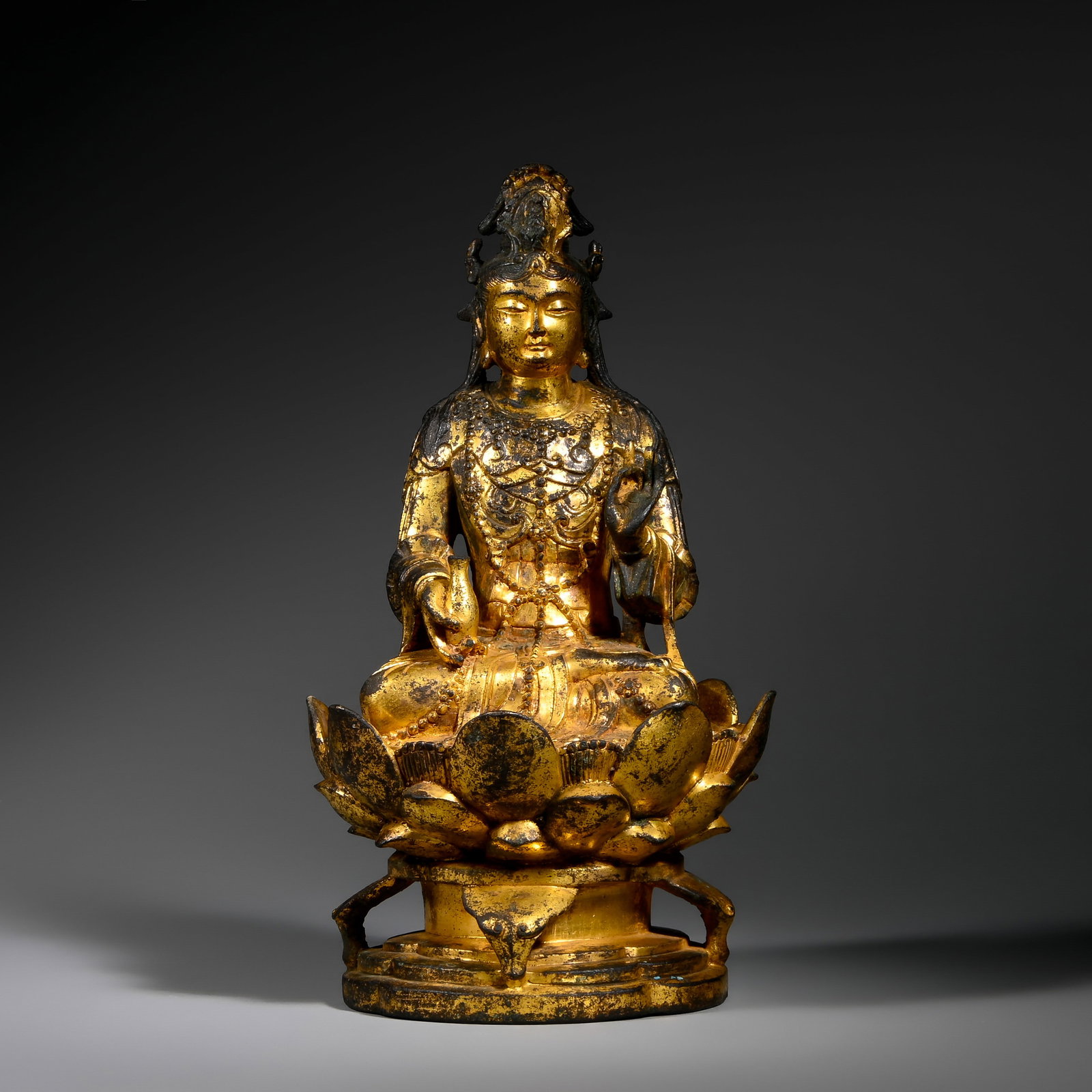 Pre-Ming Dynasty Gilt-Bronze Buddhist Statue: H. 23cm.W.13cm.weight.1910grams
