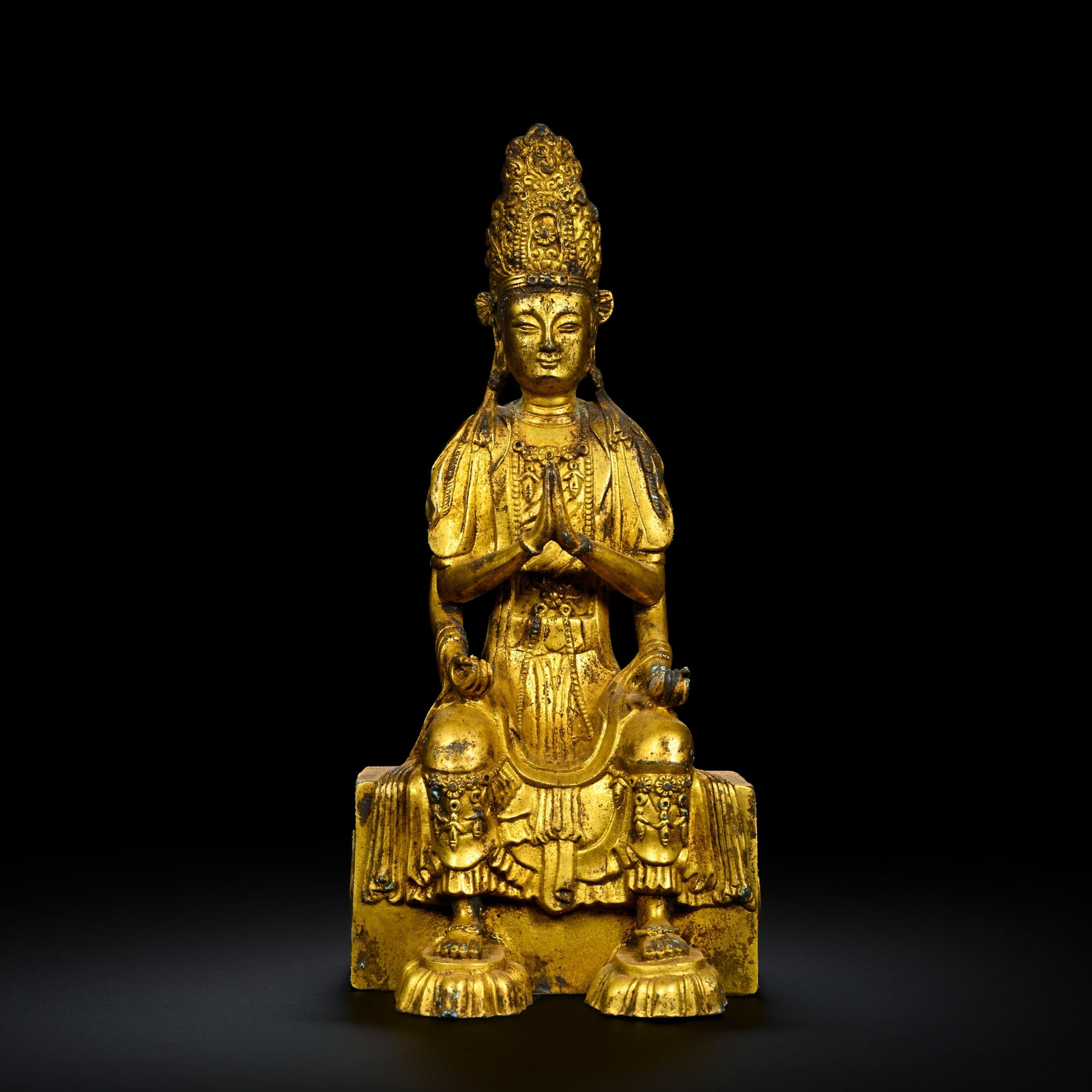 Pre-Ming Dynasty Gilt-Bronze Buddhist Statue: H. 16.8cm.W.8cm.weight.1000grams