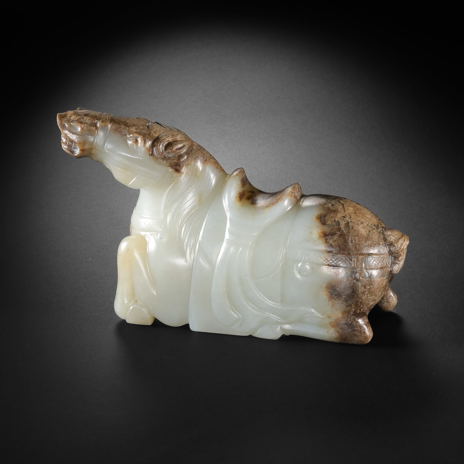 Pre-Ming Dynasty Hetian Jade Horse Ornament: H. 7.5cm.W.12.5cm.weight.360grams
