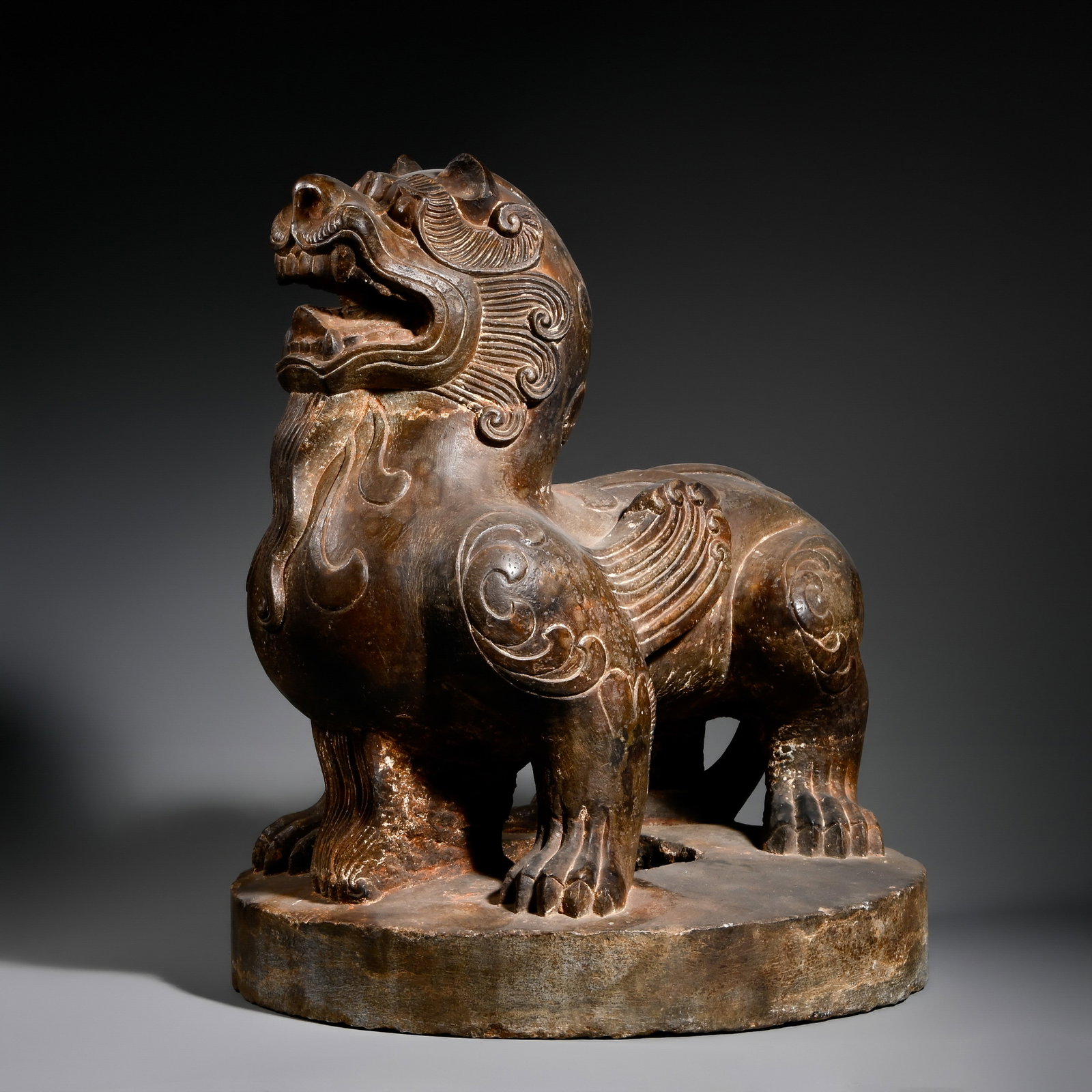 Pre-Ming Dynasty Blue Stone Lion: H. 39cm.W.32cm.weight.29920grams