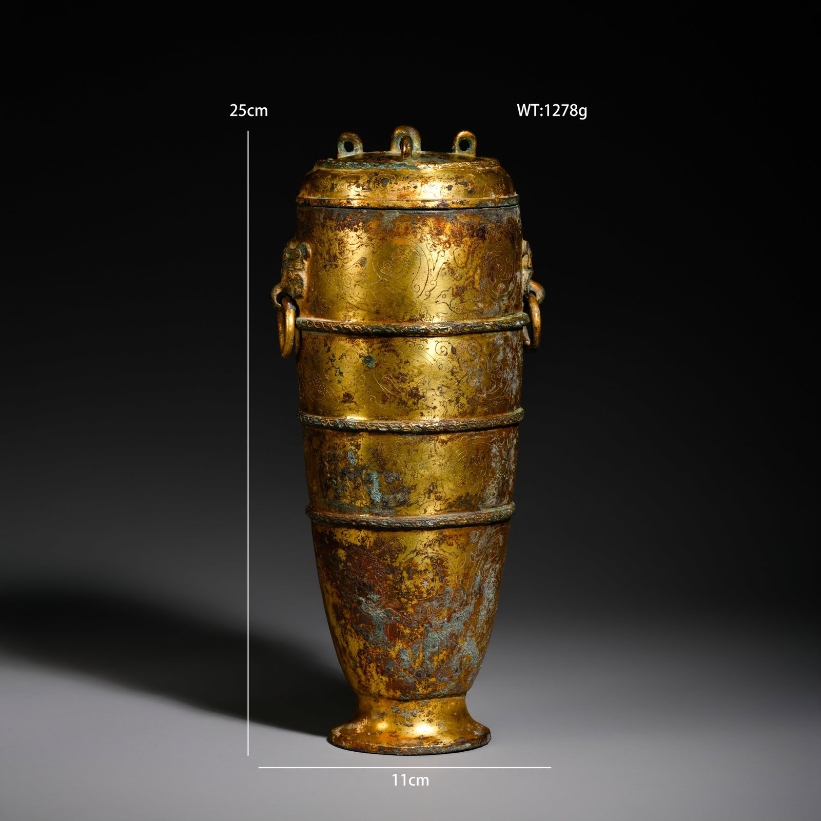 Pre-Ming Dynasty Gilt-Bronze String-Pattern Ring-Handled Covered Ewer - 2