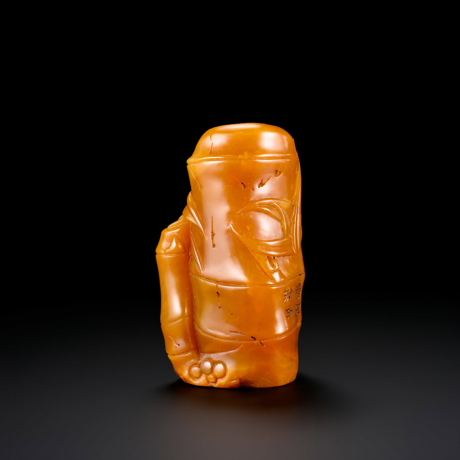 Qing Dynasty Shoushan Stone "Rising Higher Step by Step" Ornament: H. 6cm.W.2.5cm.weight.62grams