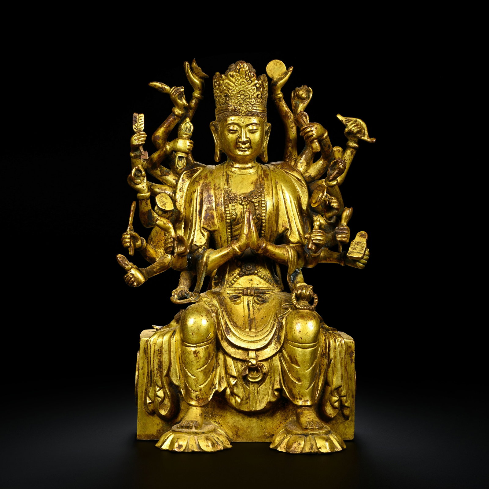 Pre-Ming Dynasty Gilt-Bronze Buddhist Statue: H. 19.5cm.W.11cm.weight.2700grams