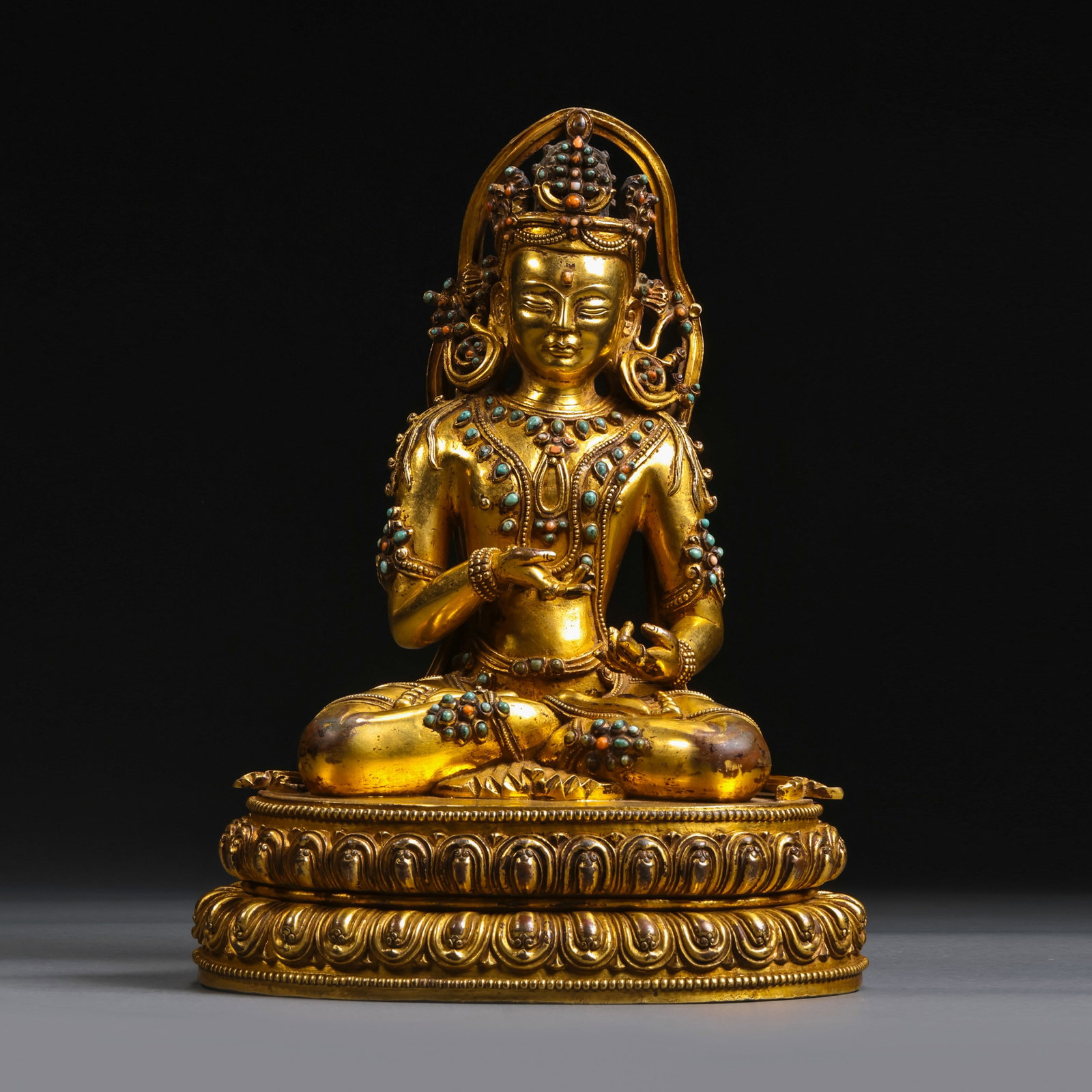 Tibetan Style Gilt-Bronze Vajrasattva Buddha: H. 24cm.W. 17.5cm.weight. 2735grams