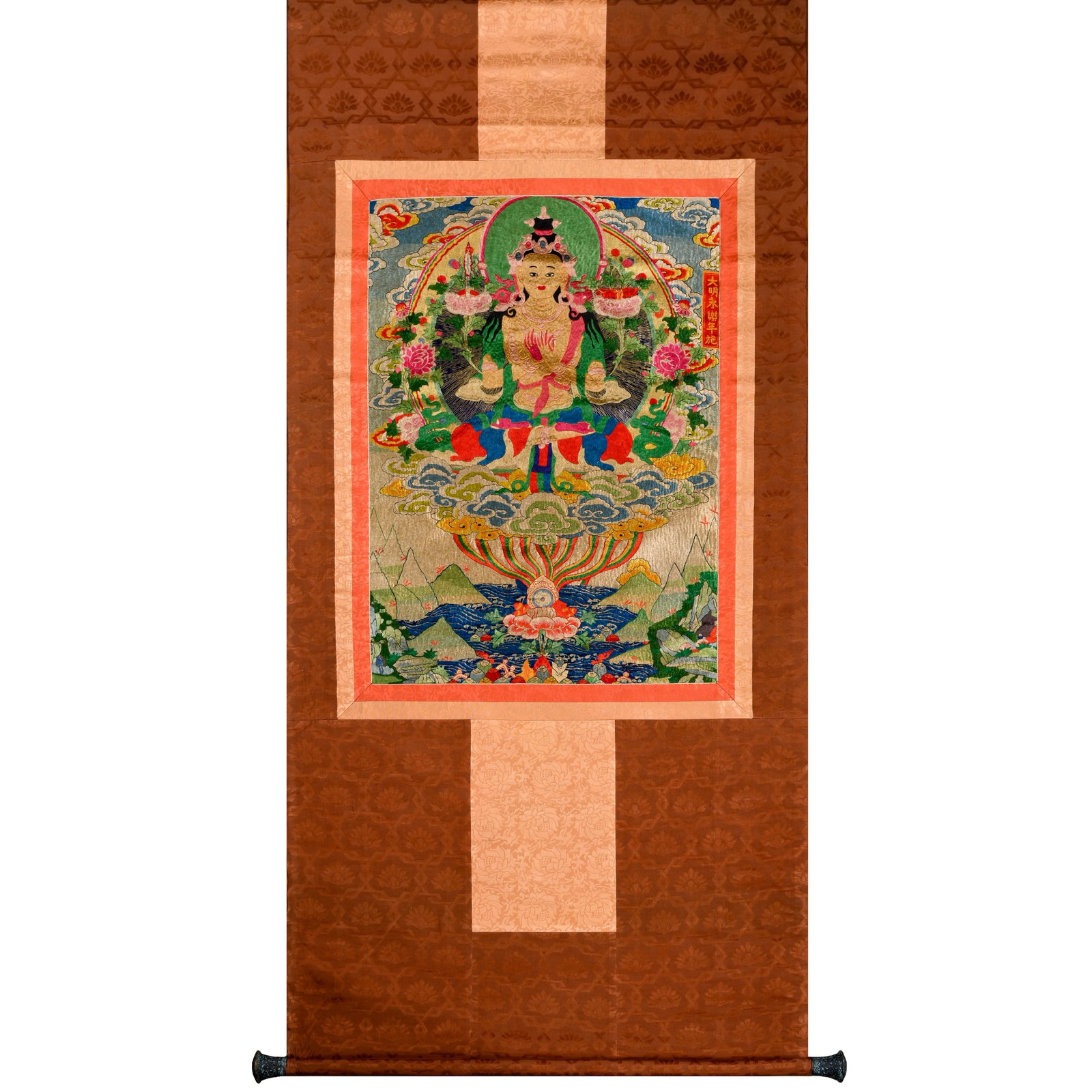 Ancient Chinese Woven / Embroidered Thangka: L. 160cm.W.81cm.