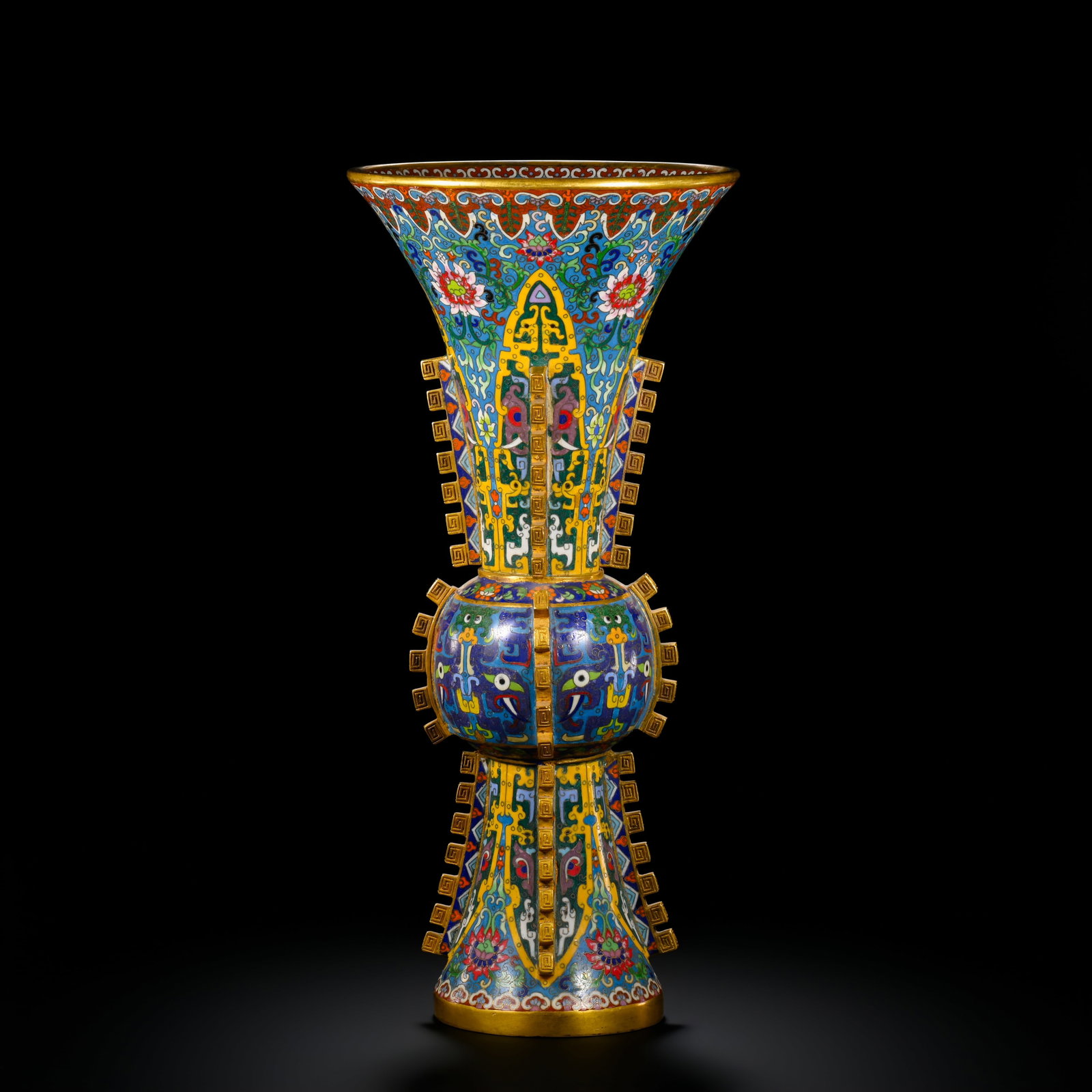 Qing Dynasty Bronze Gilt Cloisonné Enamel Beast-Face Pattern Huagu Vase (1 of 9)