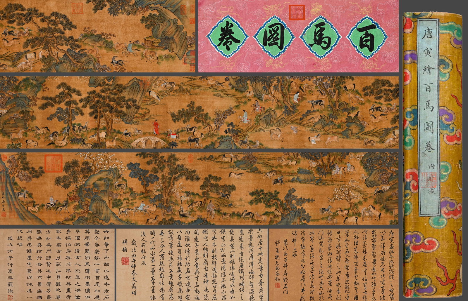 Long Handscroll of One Hundred Horses on Silk by Tang Yin: L:890cm H:33cm