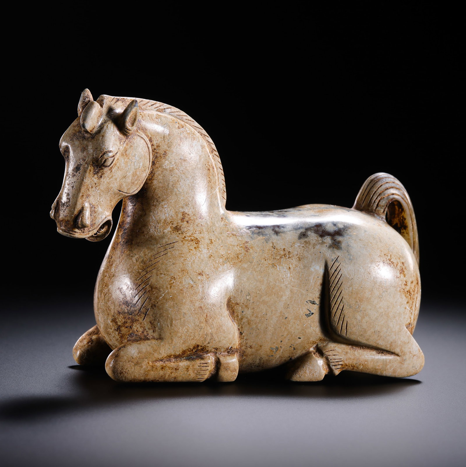 Pre-Ming Dynasty Hetian Jade Horse Ornament: H. 7cm.W.10cm.weight.338grams
