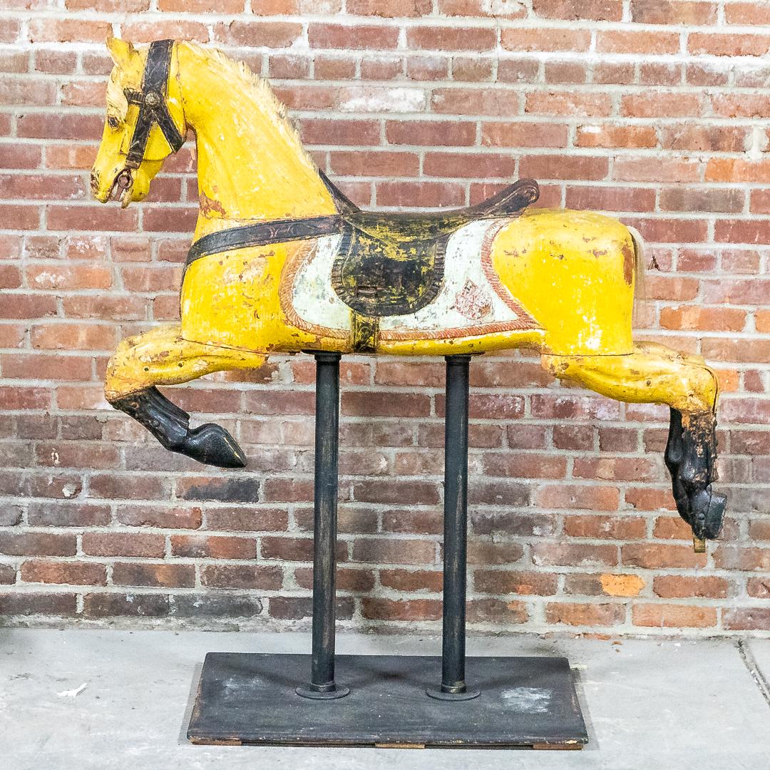Yellow Painted American Carousel Horse On Stand