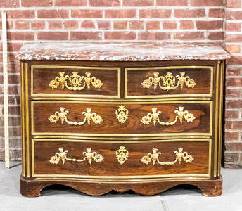 Louis XV Style Rosewood Chest with Shaped Marble Top and Bronze Ormolu Mounts