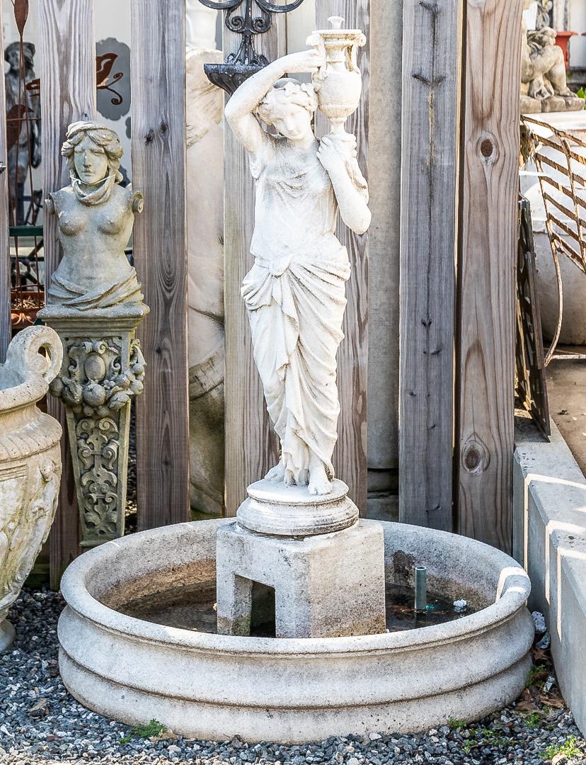 Cast Stone Cement Fountain with Grecian Maiden Statue (1 of 10)