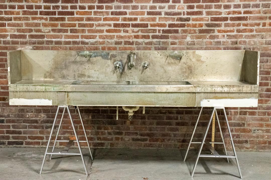 Early 20th Century Nickel Over Copper Farmhouse Double Sink with Tray Sides (1 of 10)