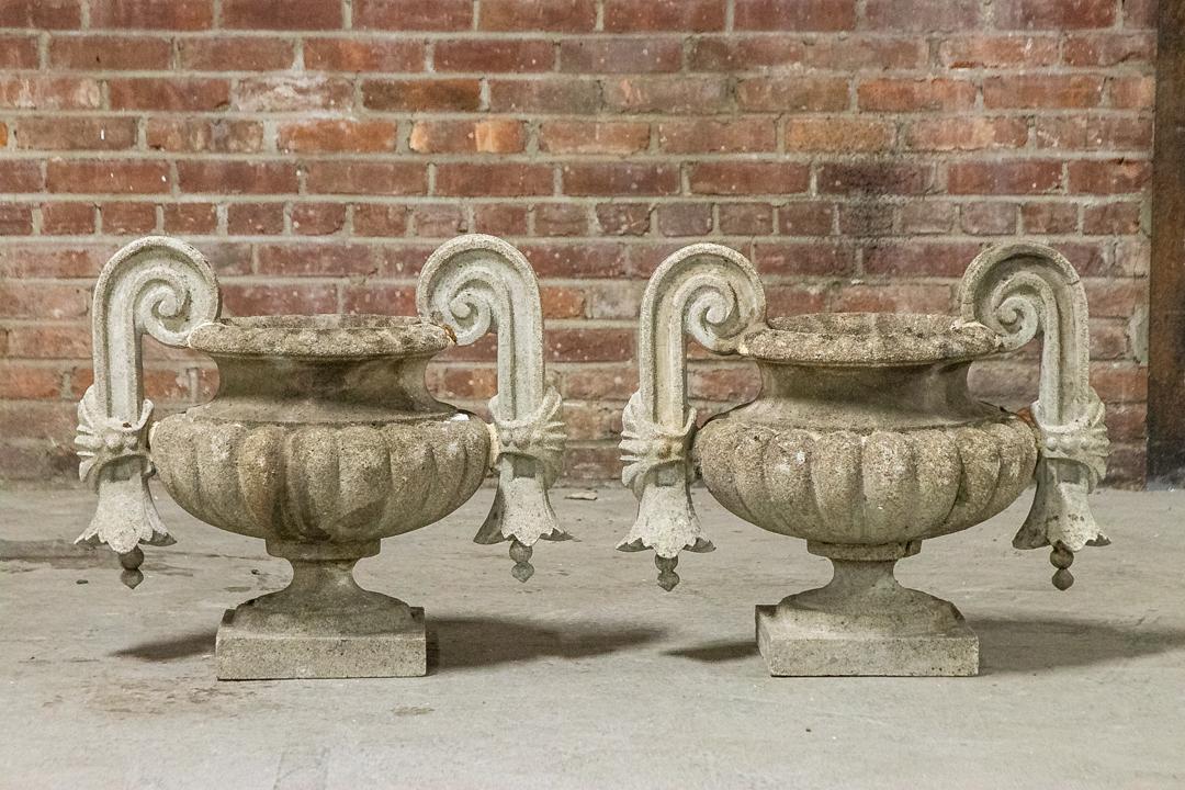 Gothic Style Cast Stone Garden Urns on Square Plinth Base (1 of 8)
