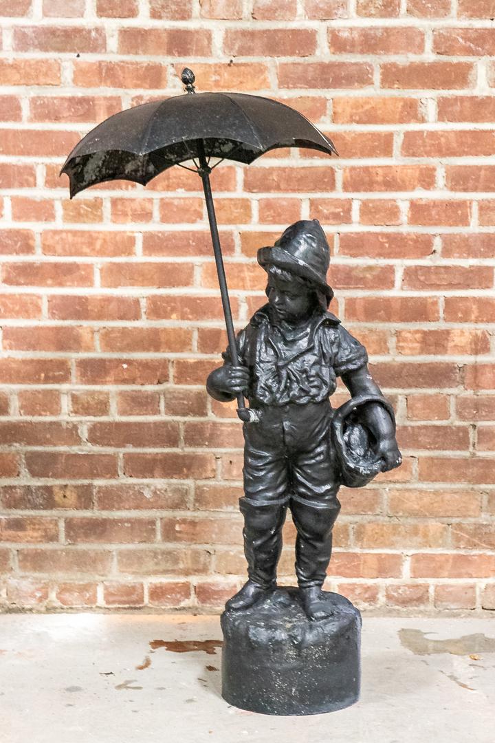 Lead Fountain Figurine of Boy with Umbrella by J.W. Fiske & Company (1 of 9)