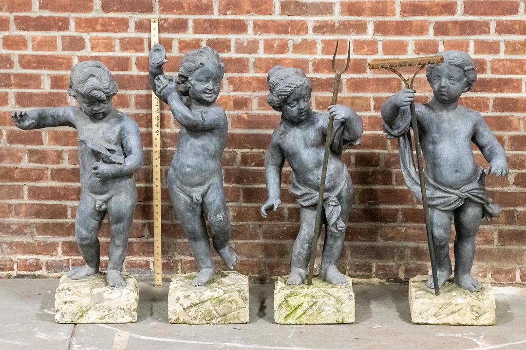 Set of Four 20th Century Lead Putti Figures on Cement Base (1 of 12)