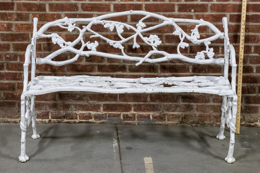 Early 20th Century Cast Iron White Painted Faux Bois Garden Bench (1 of 8)