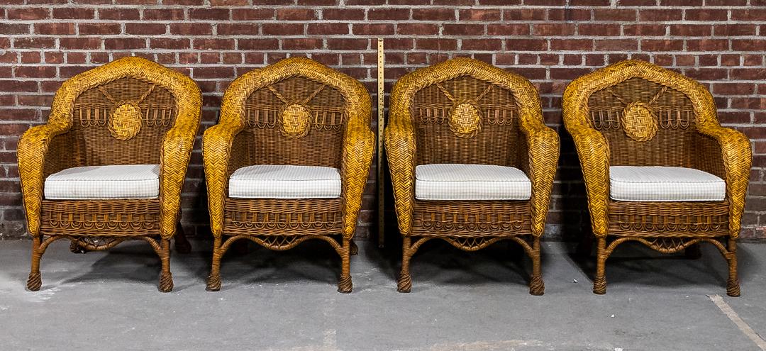 Set of Four Rattan Woven Chairs by Palecek (1 of 8)