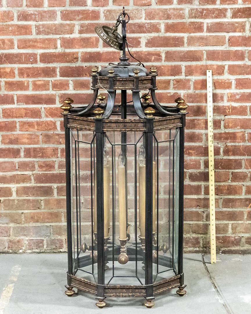 Large Oversized Hexagonal Iron Lantern with Inset Glass Panels (1 of 5)