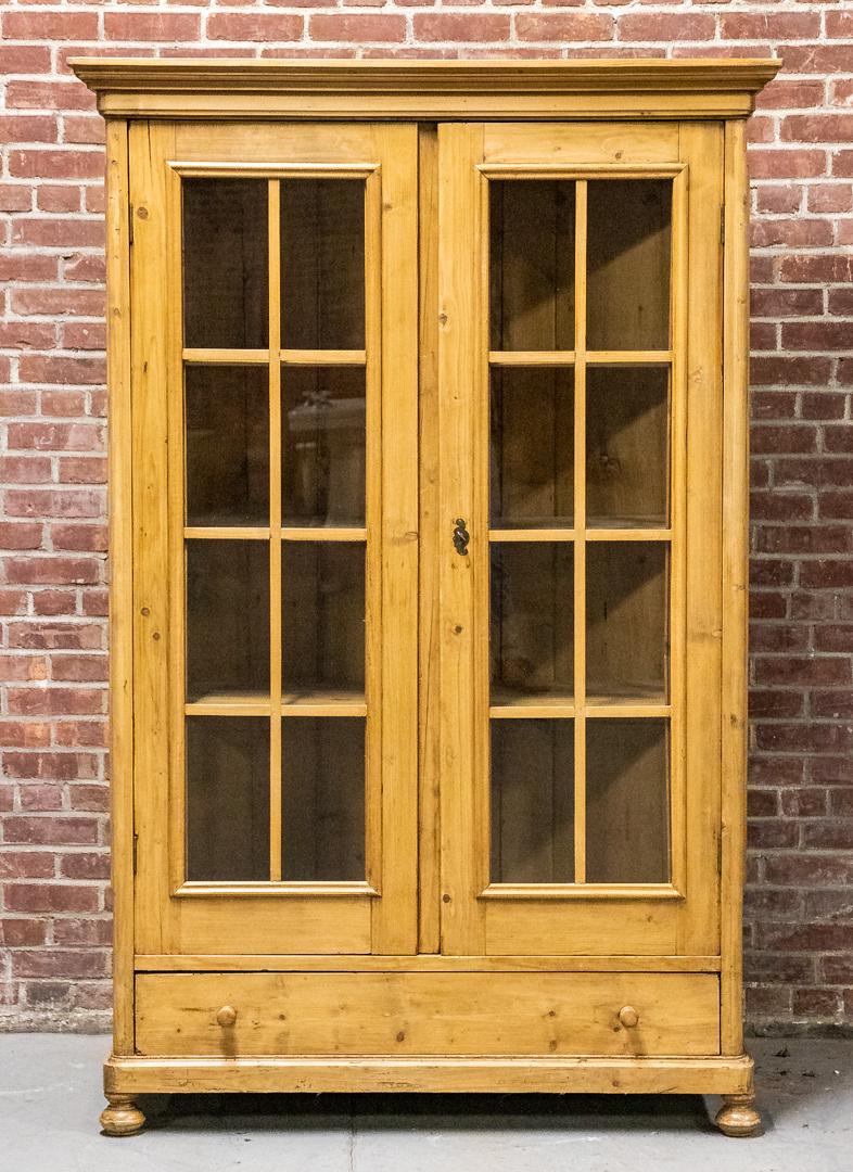 19th Century Scrub Pine Glass Front Bookcase (1 of 7)