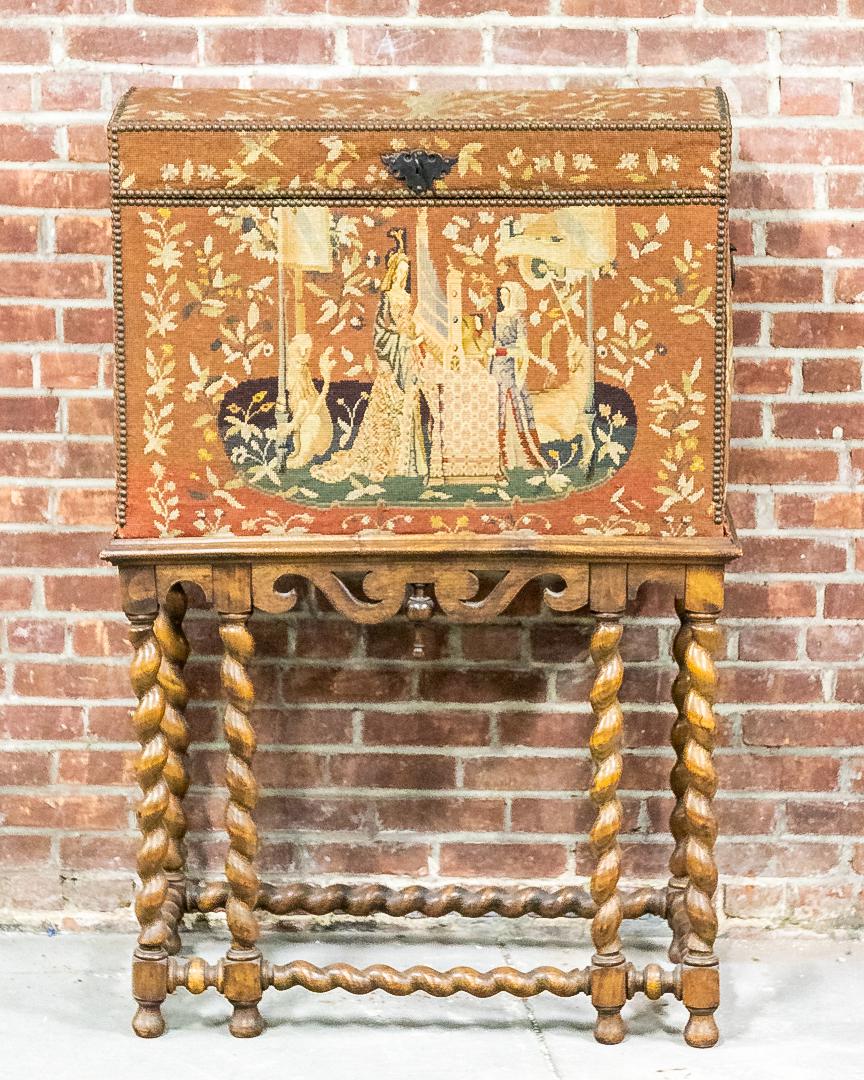 Spanish Trunk with Fitted Interior Secretary Cabinet Lined With Needlepoint in the Manner of the (1 of 7)