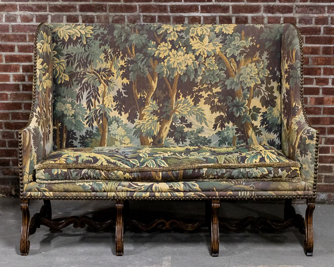 19th Century Jacobean Style Upholstered Hall Settee with Wing Back (1 of 8)