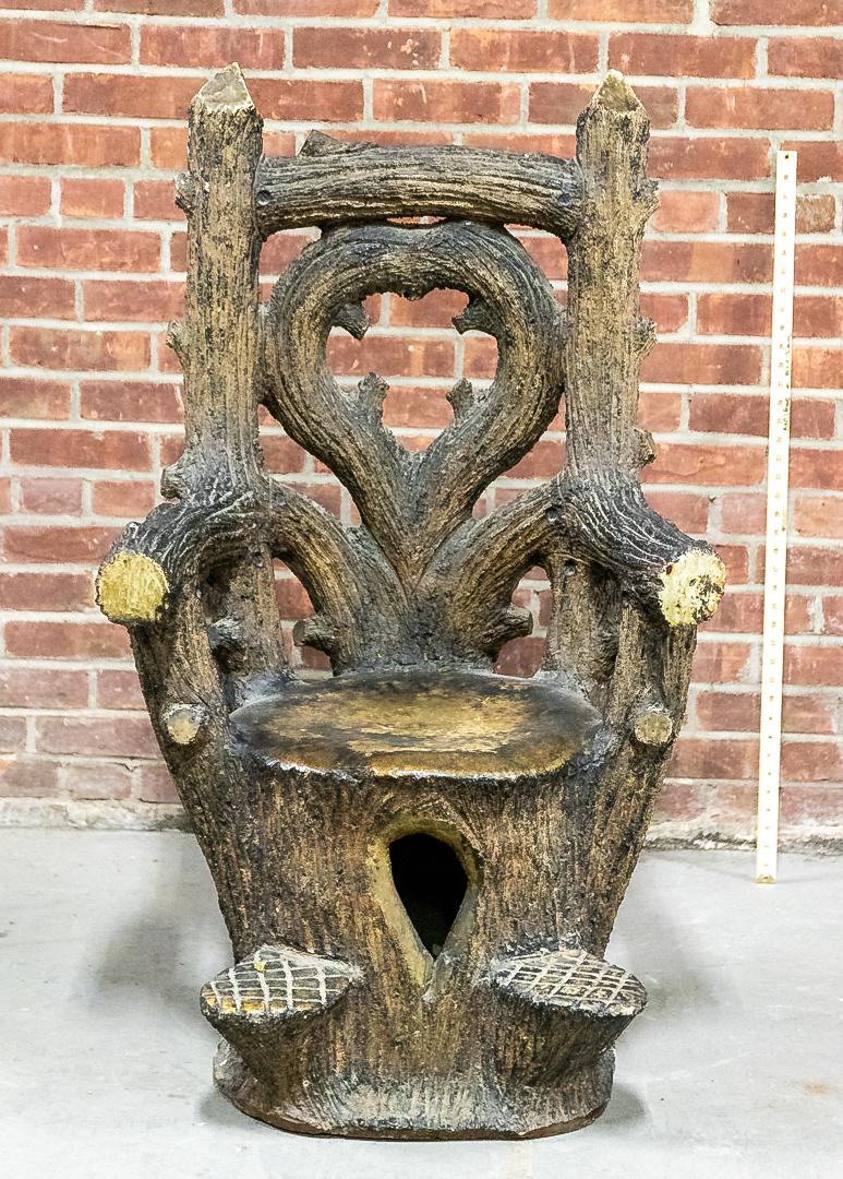 Large 19th Century Faux Bois Glazed Stoneware Tree Root Shaped Open Armchair (1 of 6)