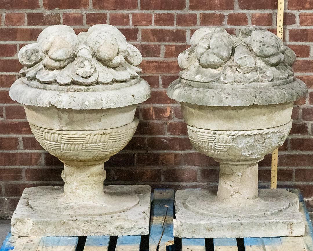Pair of Decorative Large Scale Carved Stone Fruit Baskets (1 of 11)