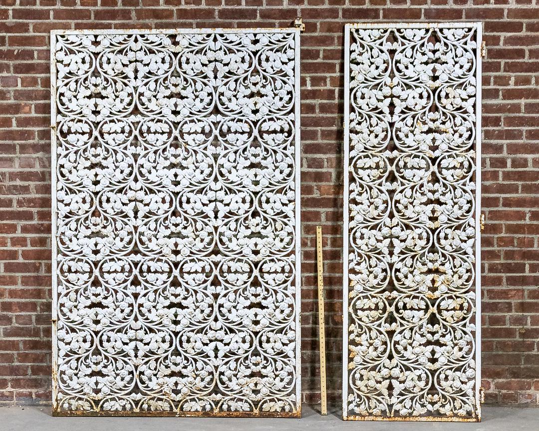 Painted Wrought Iron Vintage Privacy Panels with Pierced Floral Tracery (1 of 9)