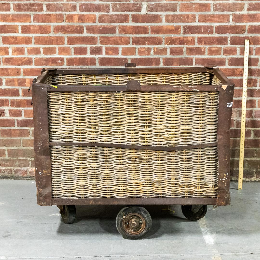 Large French Boulangerie Industrial Size Woven Cart Basket on Wheels (1 of 6)