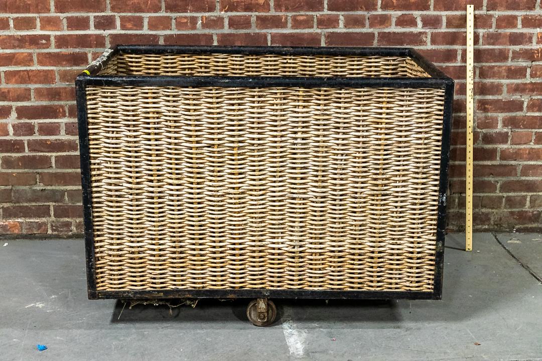Large French Boulangerie Industrial Size Woven Cart Basket on Wheels (1 of 5)