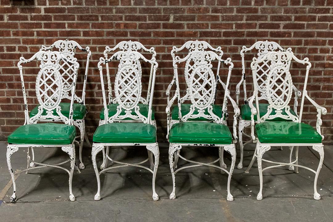 Hollywood Regency Style Aluminum Dining Chair Set with Green Upholstered Seat (1 of 8)