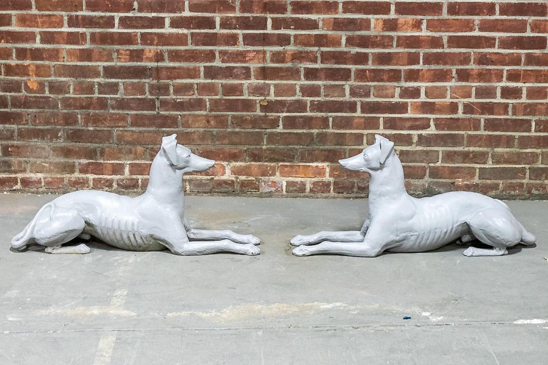 Pair of Decorative Cast Iron Reclining Whippet Dog Statues Attributed to J.W. Fiske & Company (1 of 7)