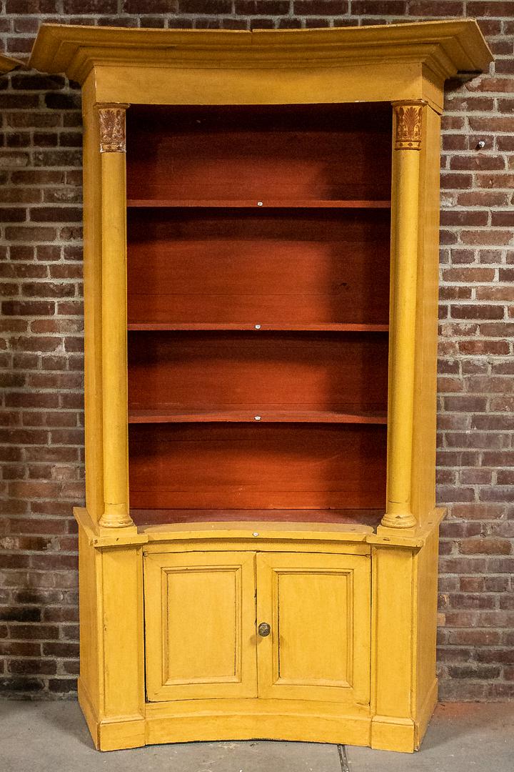 Painted Slightly Curved Column Front Open Shelf Bookcase with Bottom Two Door Cabinet (1 of 8)