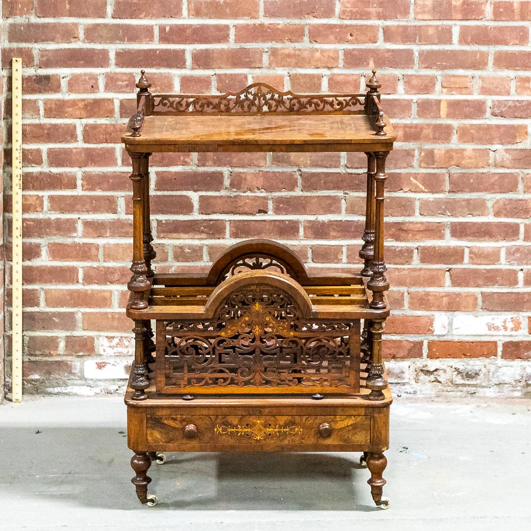 English Victorian Walnut Magazine Rack with Single Drawer (1 of 7)