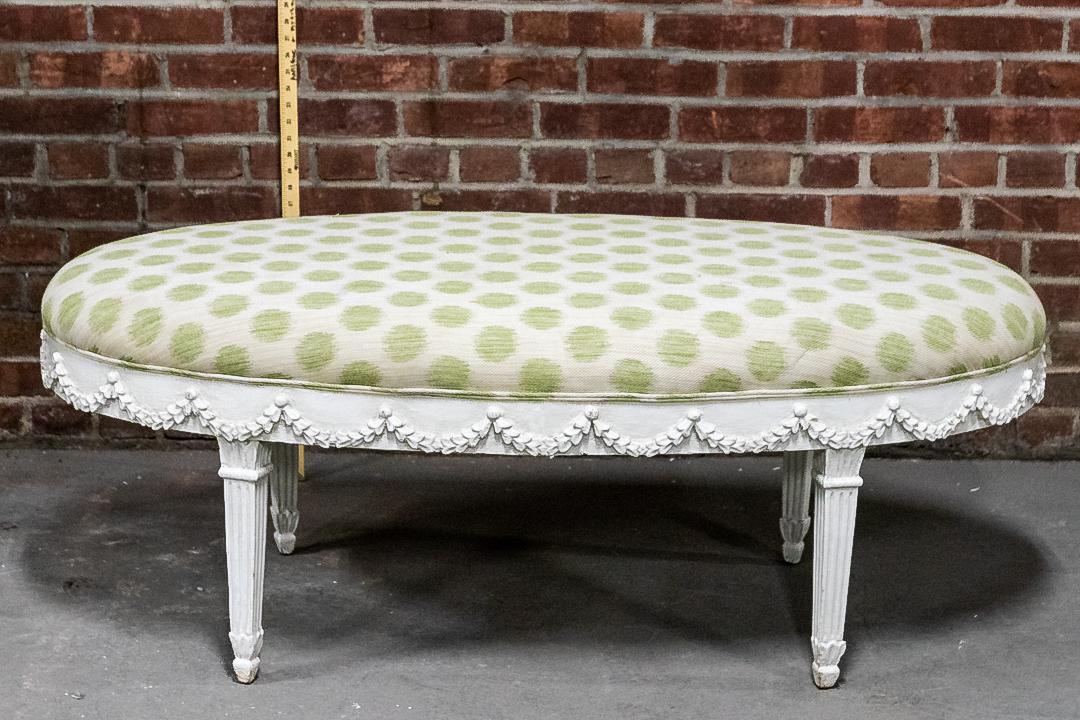 Italian White Painted Oval Bench with Upholstered Seat (1 of 6)