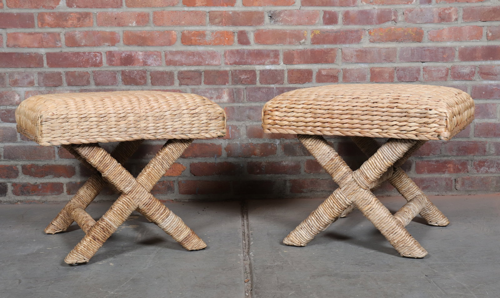 Pair of Low Rattan Woven Stools (1 of 8)