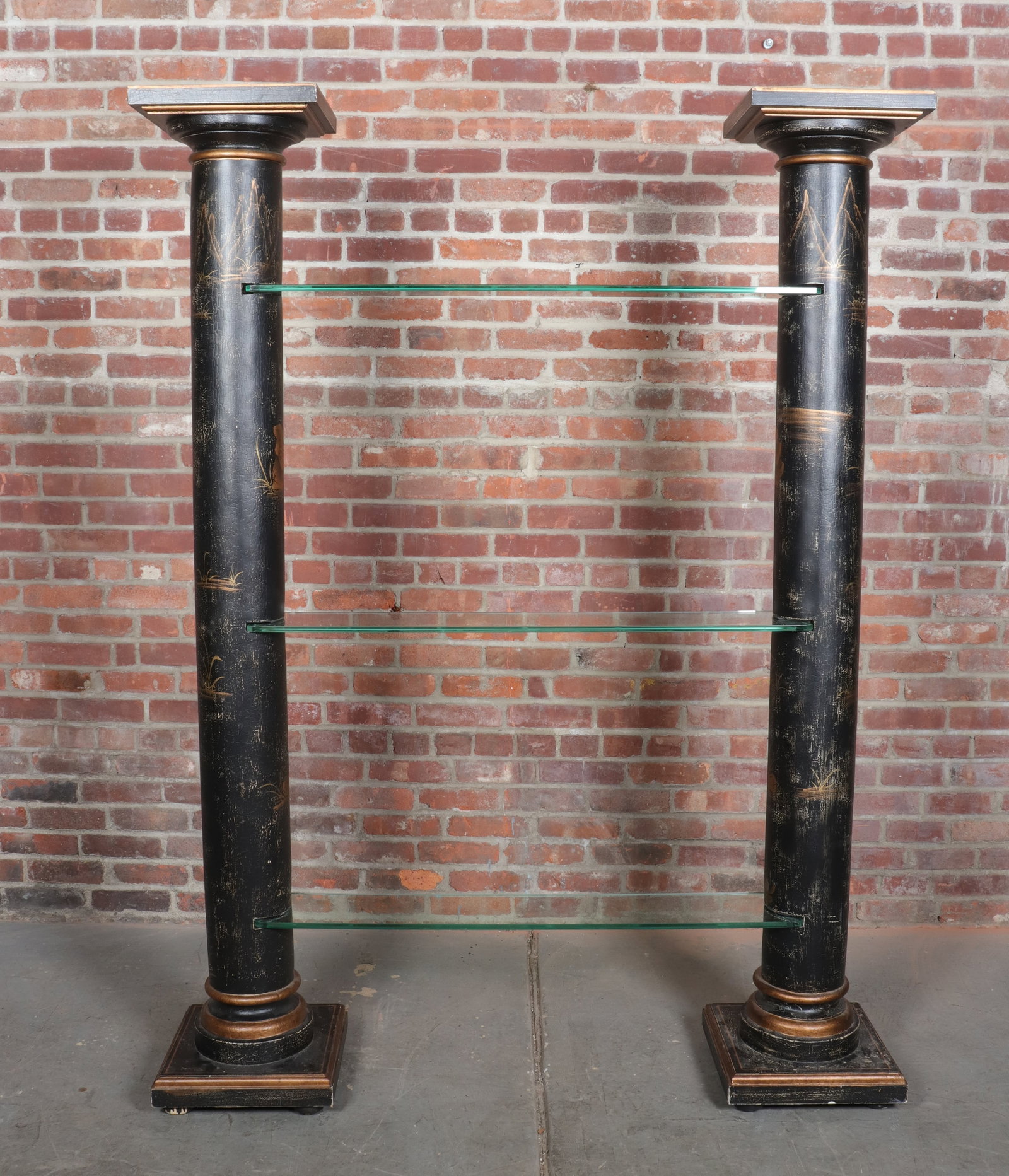 Chinoiserie Architectural Columns with Glass Shelves (1 of 7)