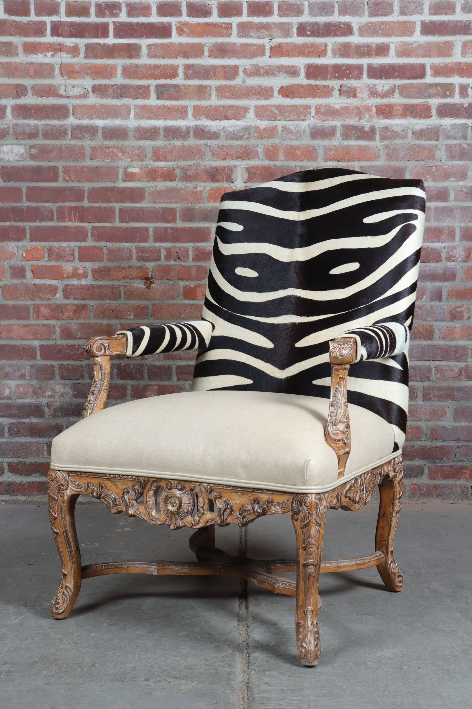 Contemporary Zebra and Ostrich Hide Upholstered Fauteuil (1 of 13)