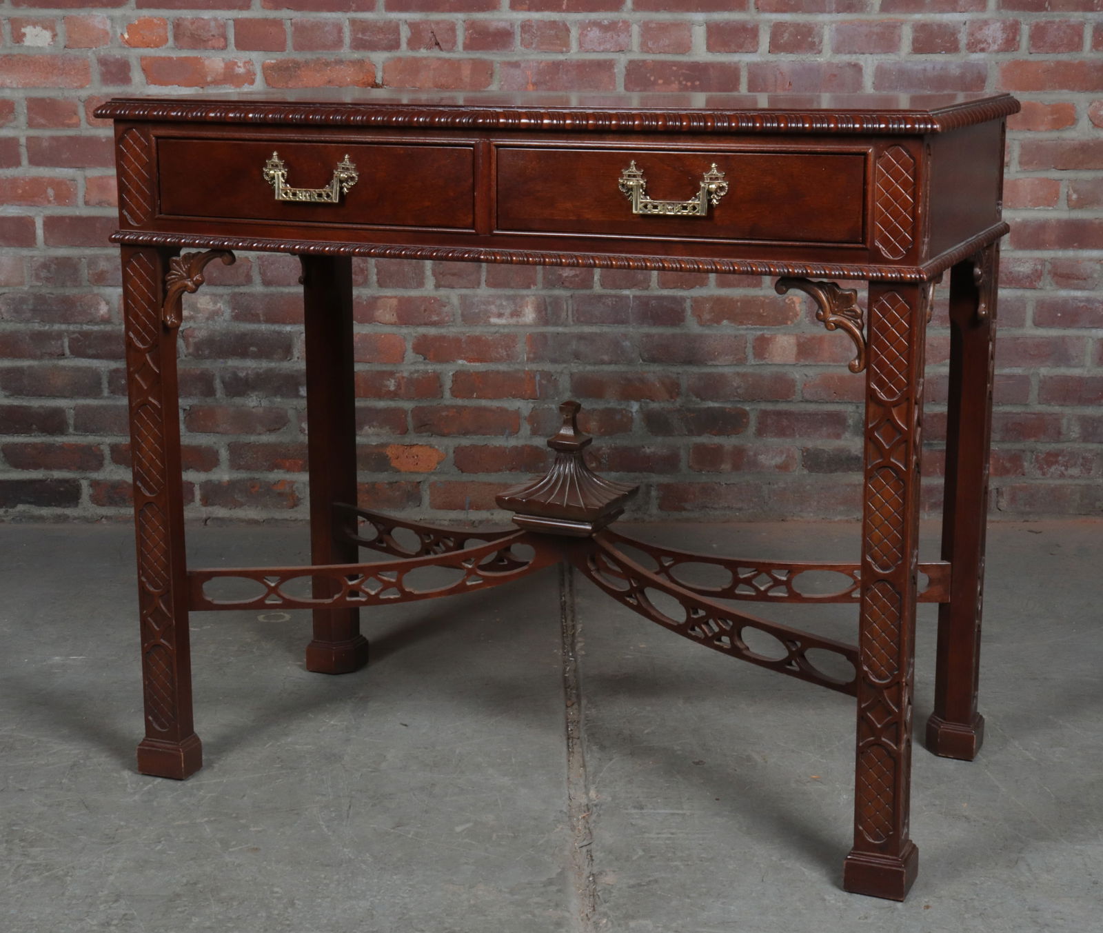 Chinese Chippendale Mahogany Two Drawer Console Table (1 of 10)