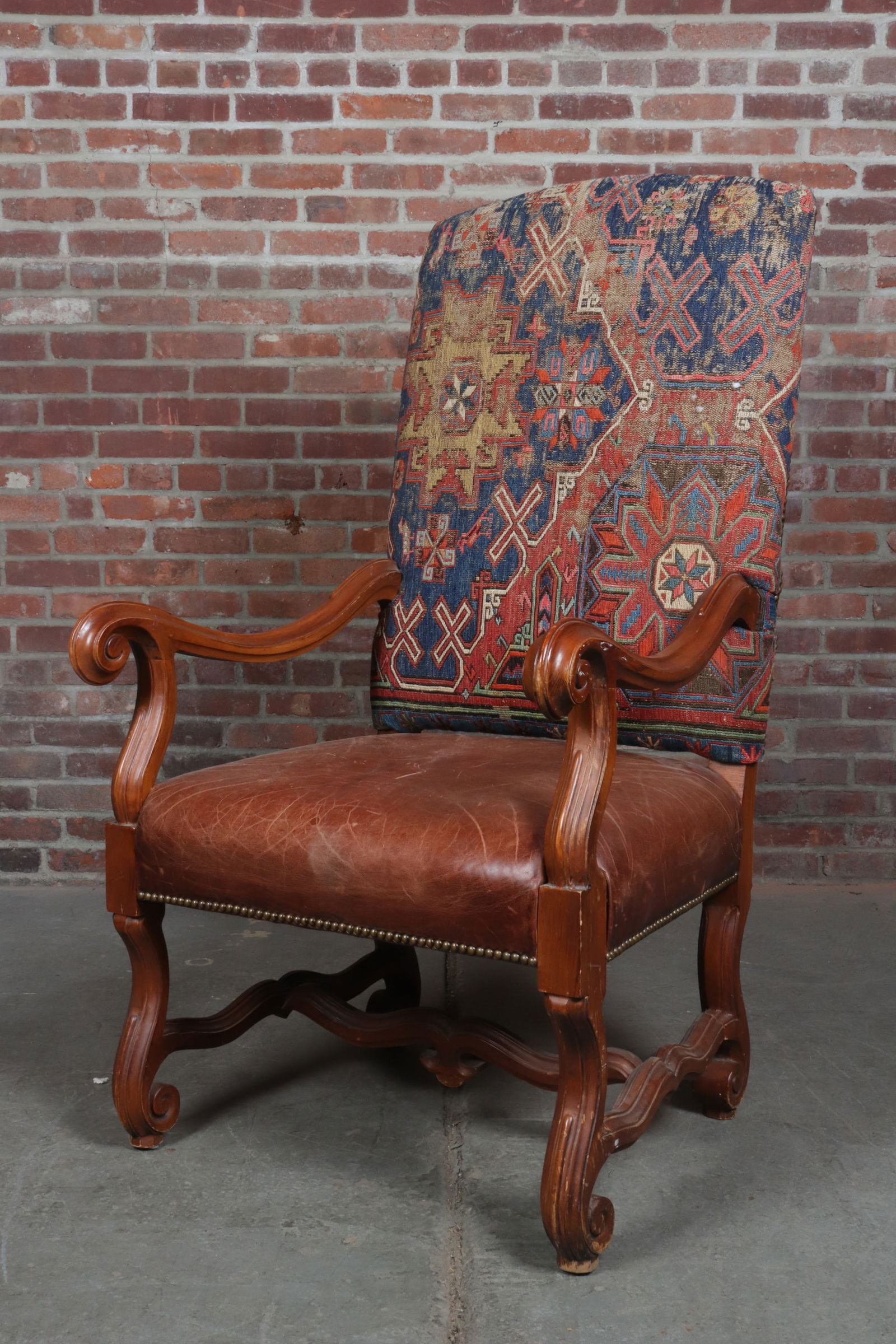 Continental Leather Tapestry Arm Chair (1 of 12)
