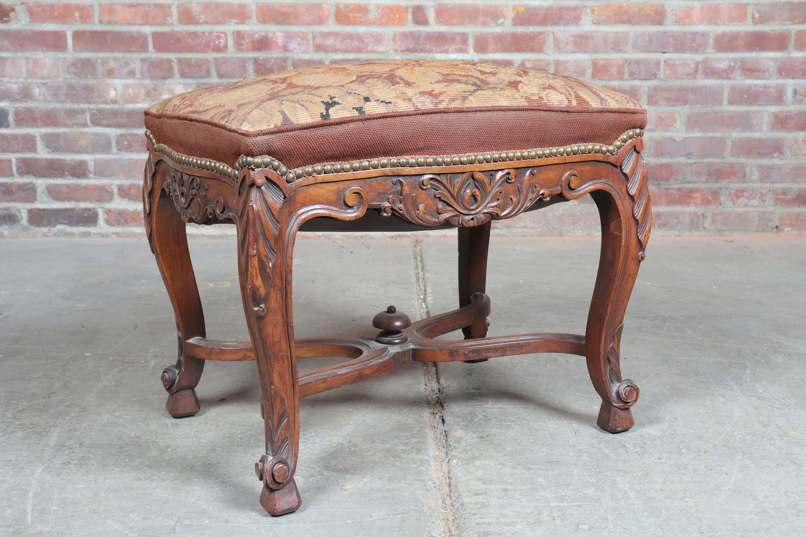 Louis XV Style Needlepoint Footed Stool (1 of 11)