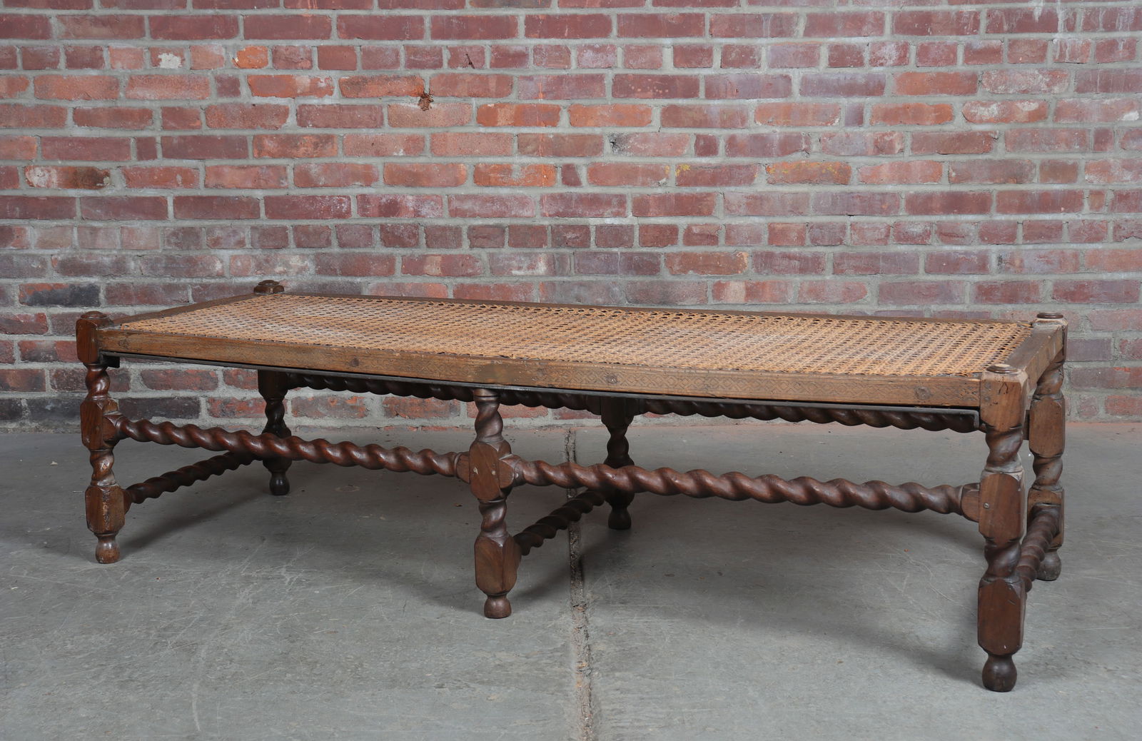 Jacobean Turn Carved Walnut Bench with Rattan Seat (1 of 19)