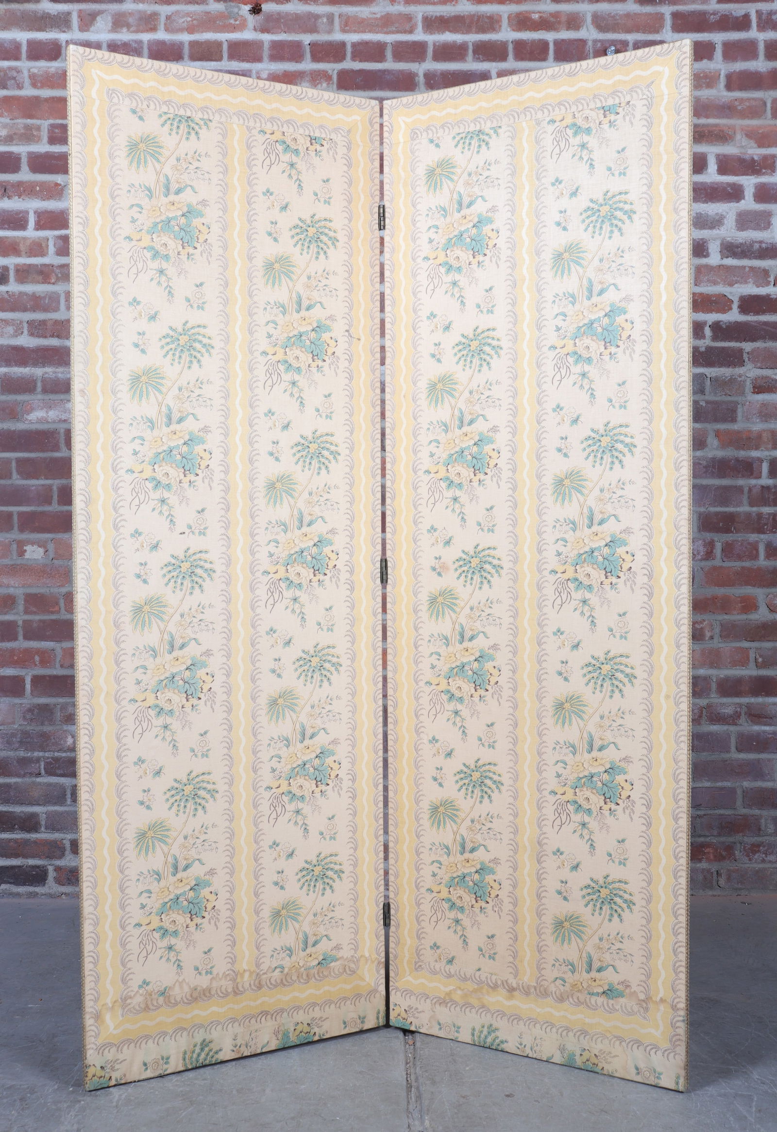 Upholstered Two Panel Folding Screen with Tropical Theme (1 of 5)