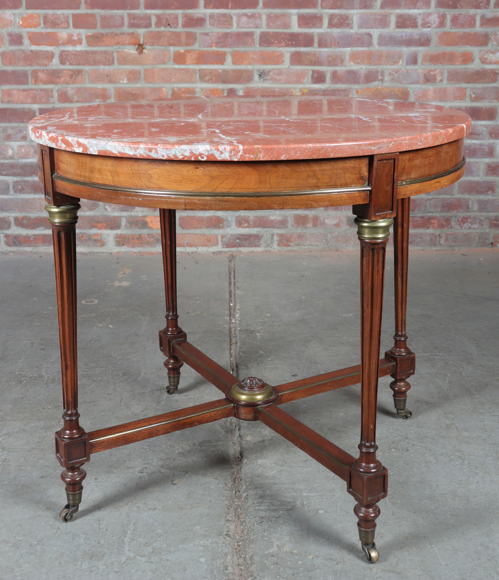 Red Marble Louis XVI Bouillotte Table with Brass Reinforced Stretchers (1 of 15)