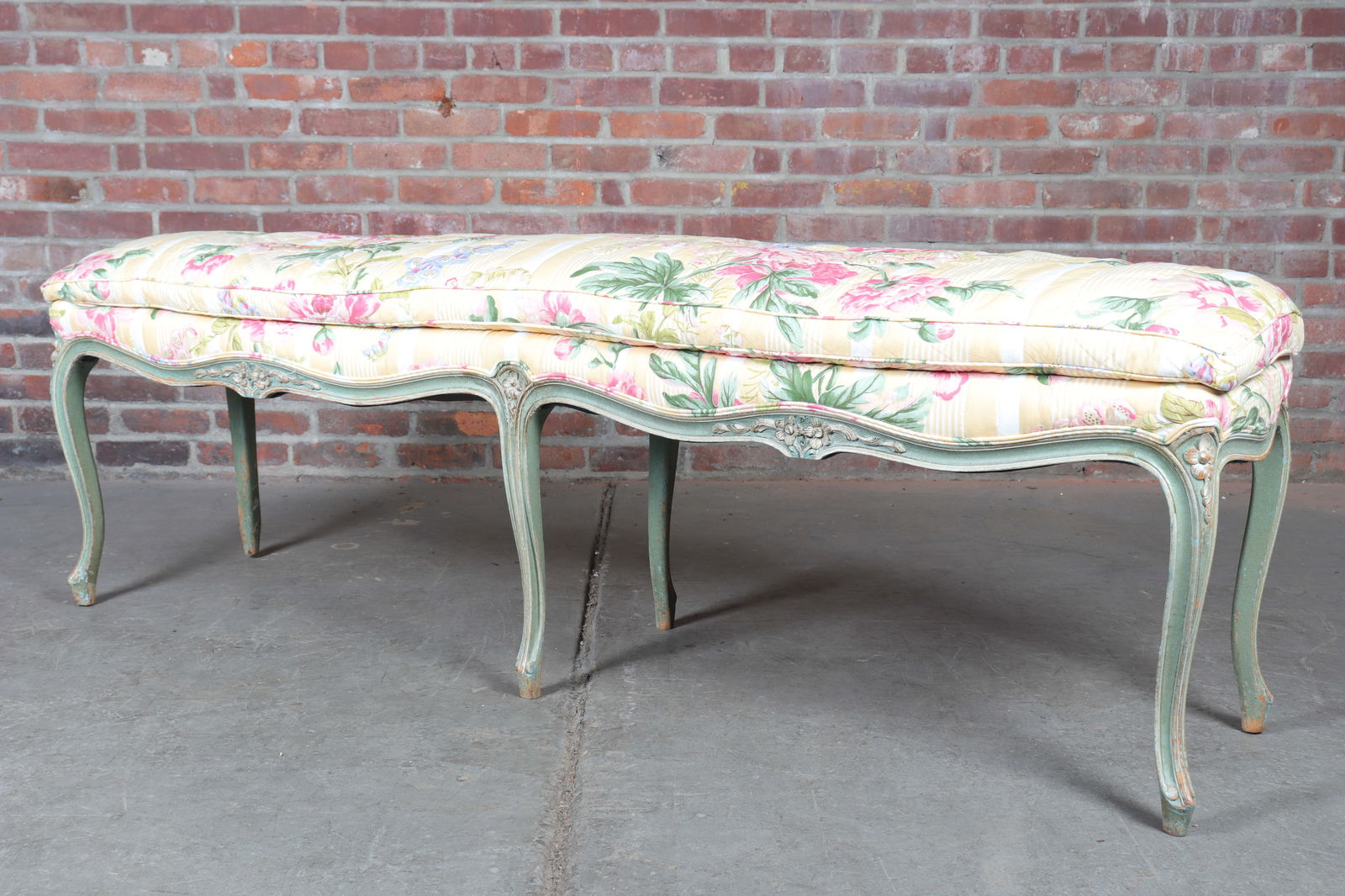 Louis XV Style Floral Upholstered Bench (1 of 11)