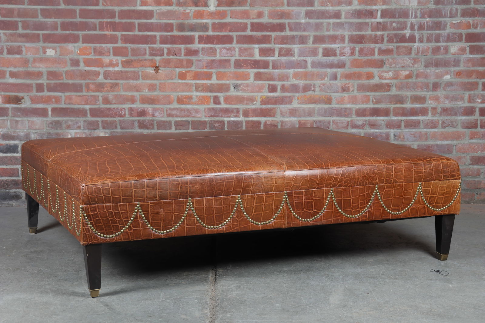 Impressive Alligator Patterned Leather Ottoman with Nailhead Embellishments (1 of 10)